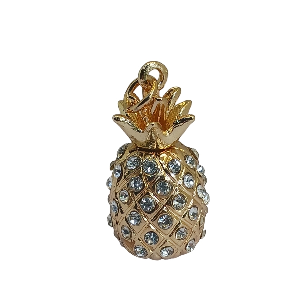 Pineapple Pendant Gold Tone Rhinestones Womens Medallion Cord Necklace Jewelry